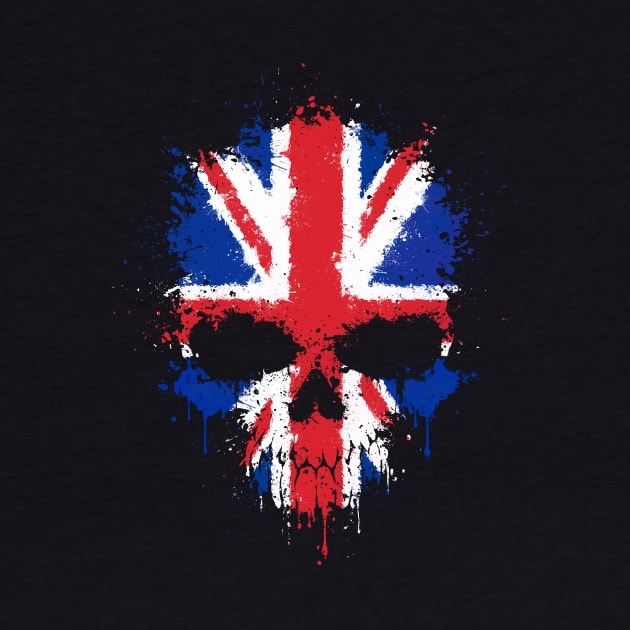 Chaotic Union Jack British Flag Splatter Skull by jeffbartels